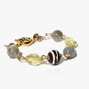 14K Gold Filled Lemon Citrine Labradorite Chain Bracelet OOAK